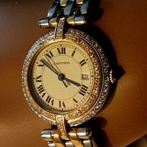 Cartier Panther Vendome 30mm Diamond 18k Gold/Steel Lady Date Round 2 Tone Watch